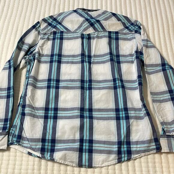 Men's Urban Pipeline Blue Plaid Long Sleeve Pear Snap Western Shirt Size L - Picture 2 of 3